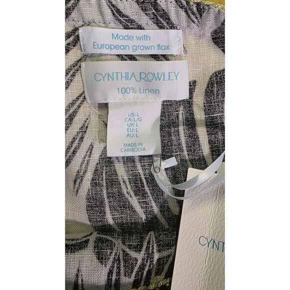 Cynthia Rowley 100% Linen Top Blouse Womens Large Leaves Beachy Coastal Boho NWT - Picture 3 of 4